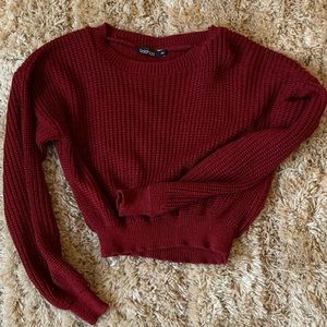 Dark Red Cropped Boohoo Oversized Sweater M/L